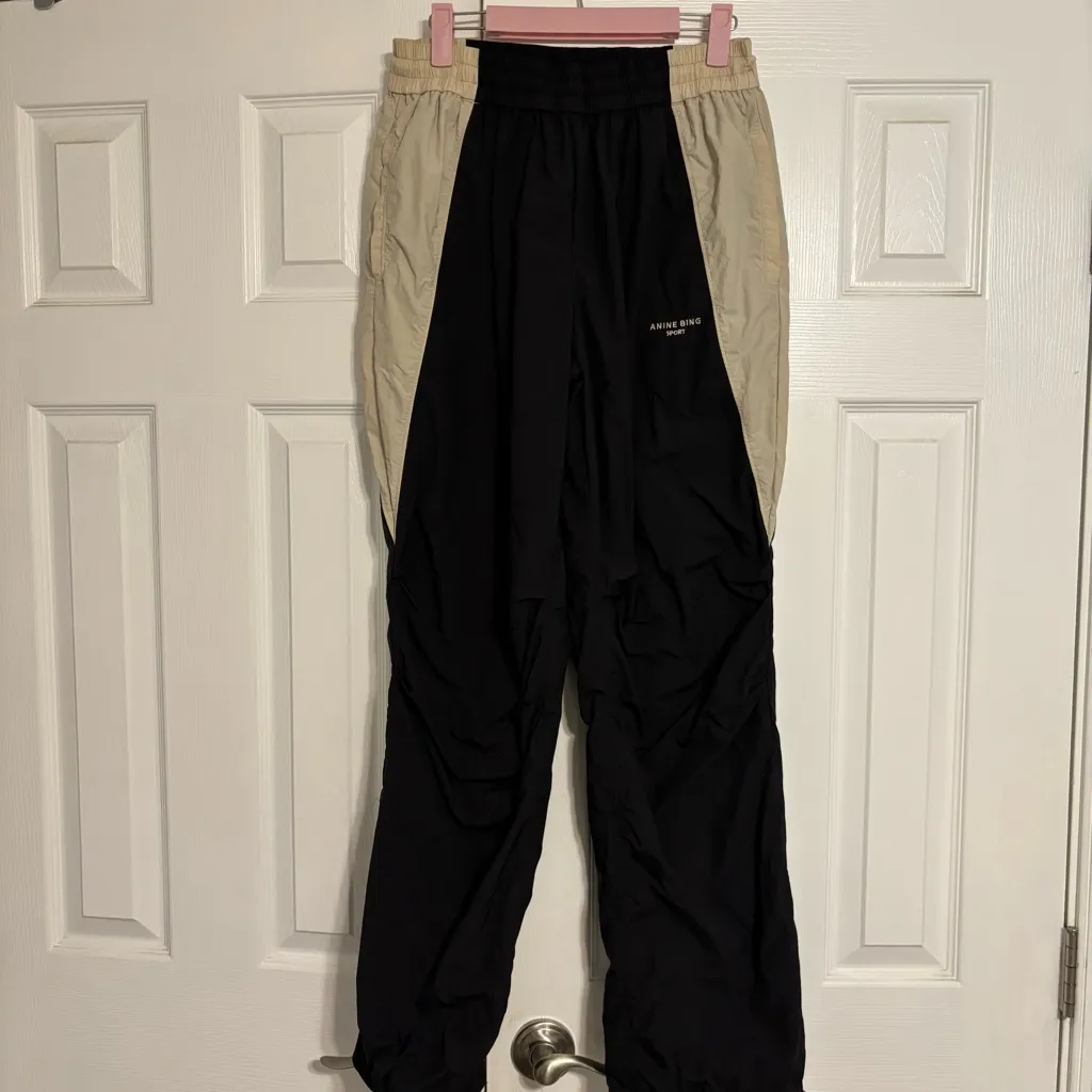 Anine Bing Emerson Joggers Black and Tan - Image 2