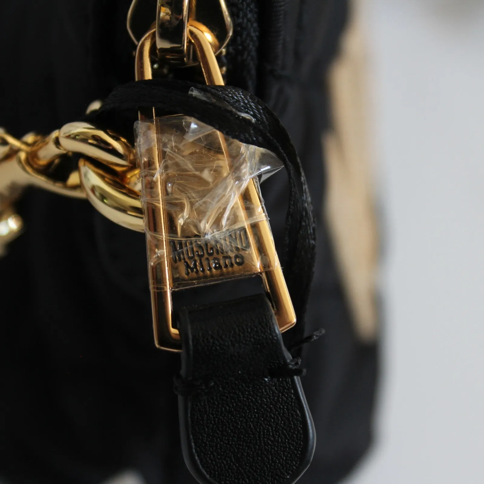 Moschino Black Gold Logo Patch Quilted Nylon Small Mini Crossbody Shoulder Bag - Image 12