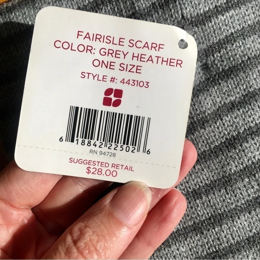 Dearfoams Fairisle Striped Scarf with Hearts, Sequins, Fray, Pink, Green - Image 6