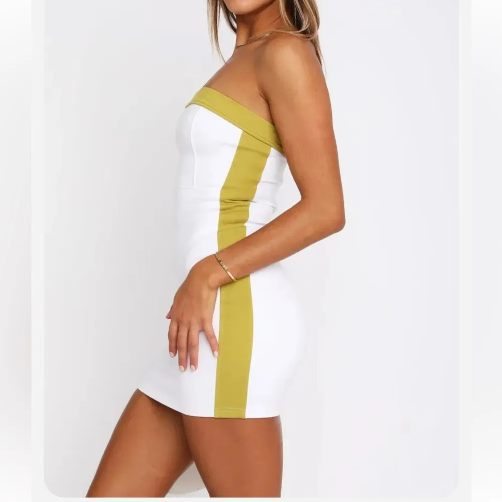 Wild Fox Time Of My Life Strapless Mini Dress White Green Stripe Bodycon Small - Image 2