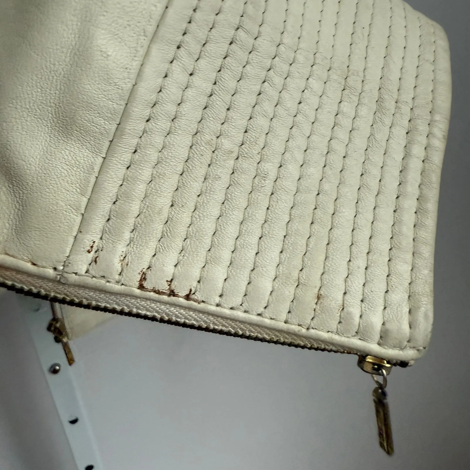 Arden B. Ivory Leather Y2k VTG Moto Jacket Womens Small Full Zip Biker - Image 7