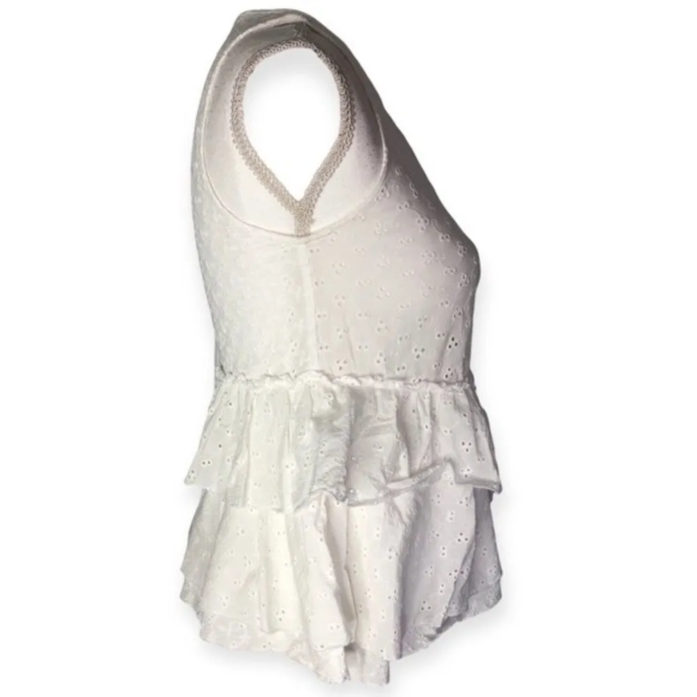 Zara Basic Denim Floral Ruffle Layered Babydoll Blouse - Image 62