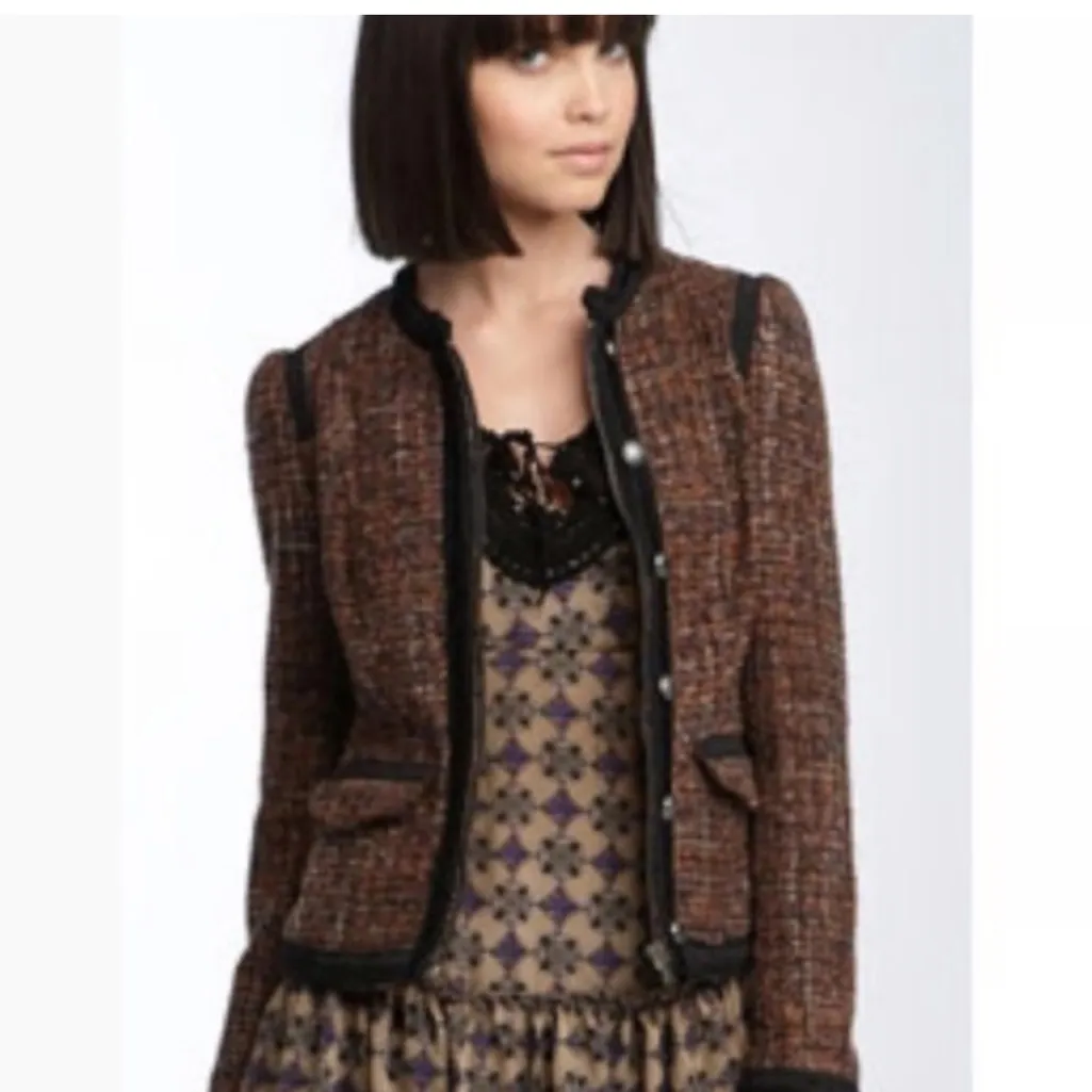 Free People  “Coco” Vintage Tweed Wool Fitted Lined Jacket Sz 2 - Image 2