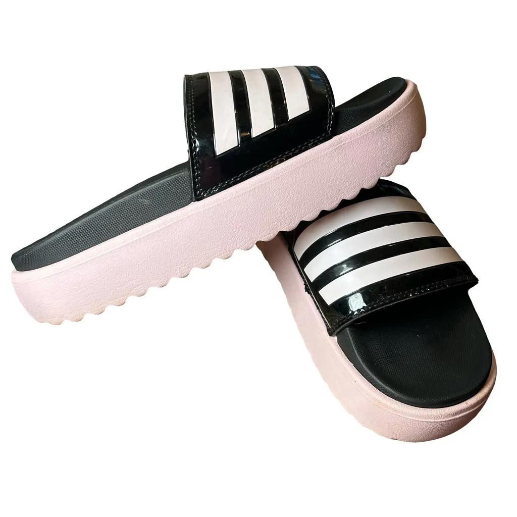 RARE - Baby Pink & Black Adidas Adilette Platform Slides – W9  🌸🖤 - Image 4