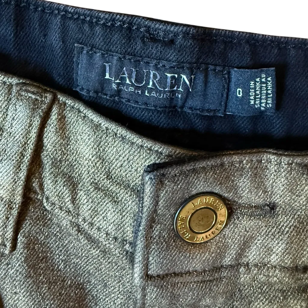 Lauren Ralph Lauren Black Label Luxury Metallic Gold Wax Denim Skinny Jeans Size 0 - Image 6