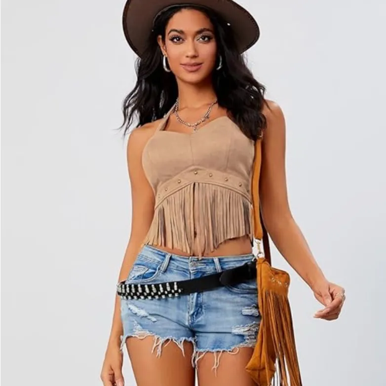 NWOT Women’s Y2K Fringe Halter Western Cowgirl Tie Tank Top - Image 5
