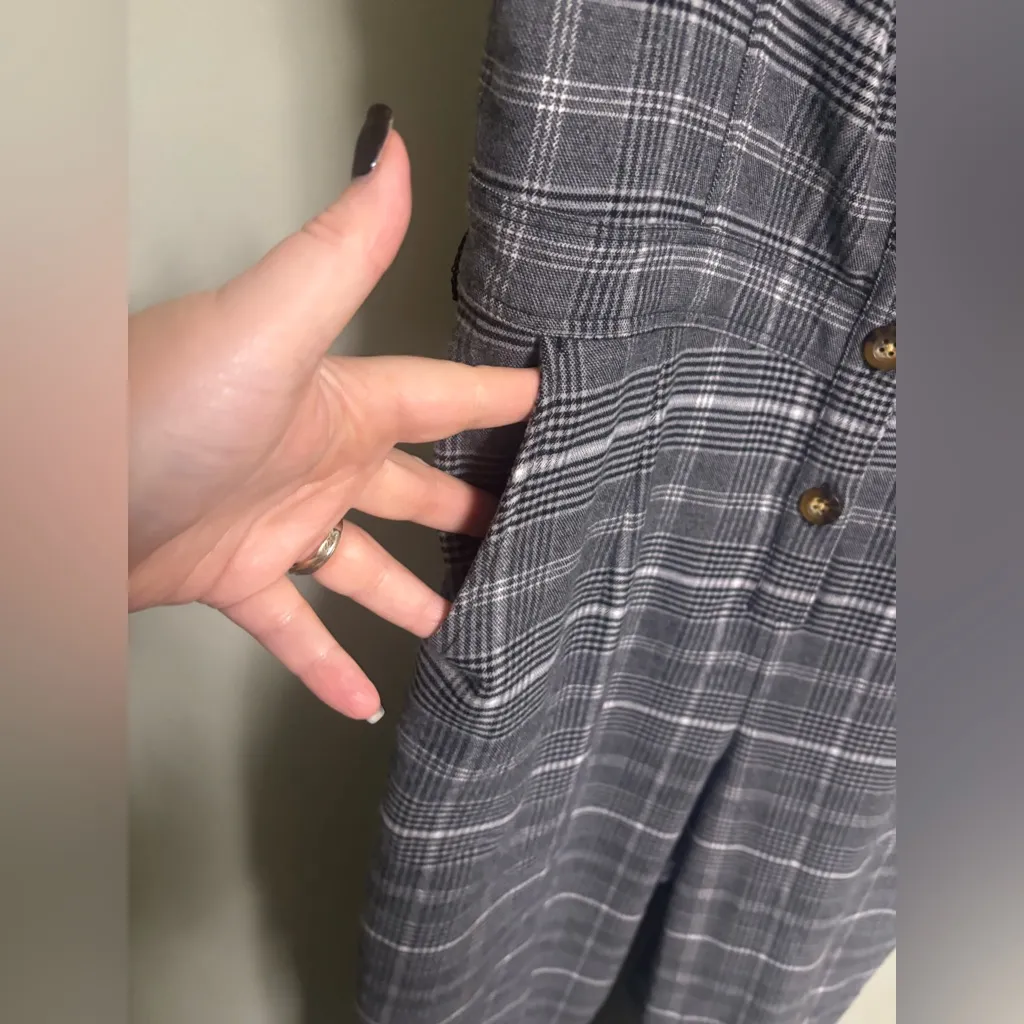 Hollister Womens Plaid Jumpsuit Gray White Flannel Size Large 12-14 New - Image 4