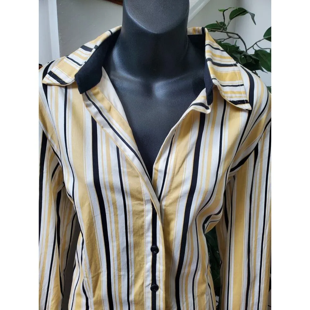 Sport Collection Striped Long Sleeve Collared Shirt & Pant 2 Piece Suit Size M Yellow Size M - Image 4