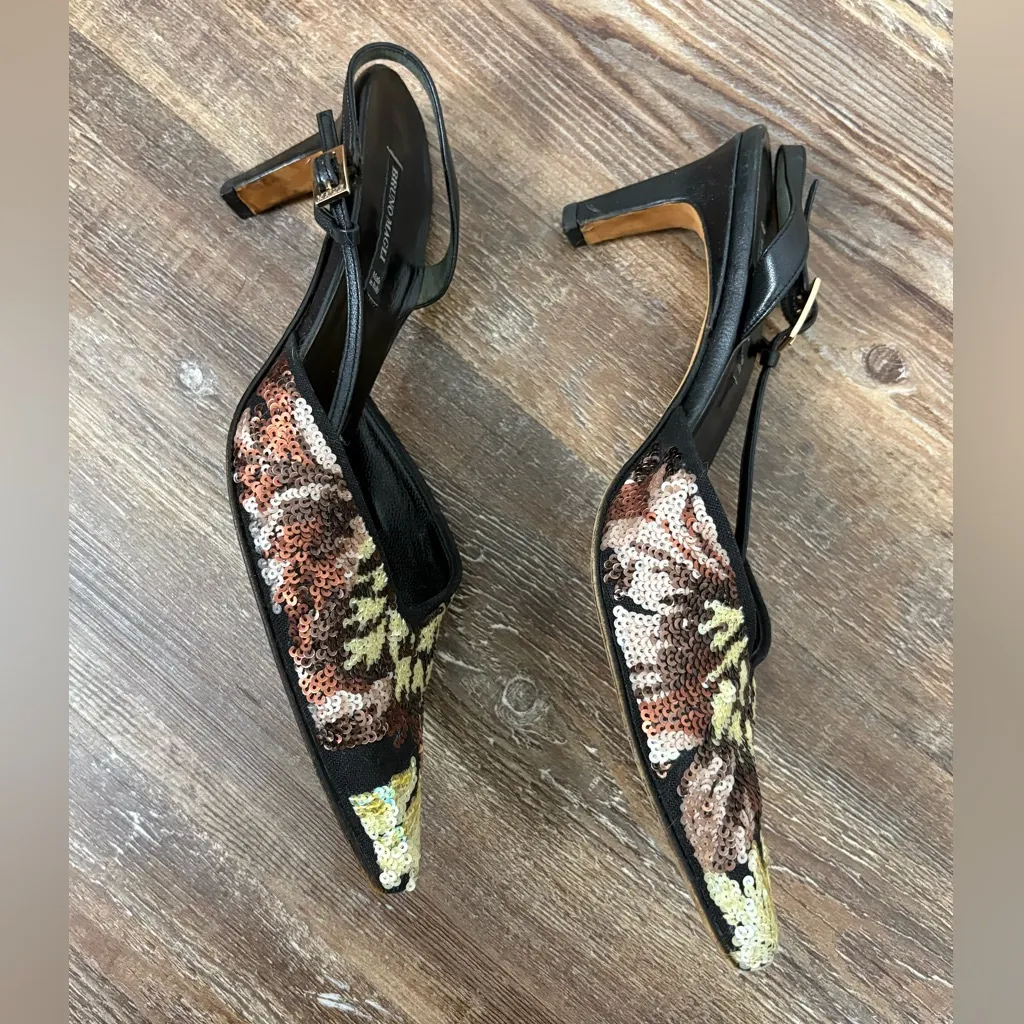 Bruno Magli Slingback Bedazzled Sequin Heels Made in Italy Size 35 1/2 Party - Image 4