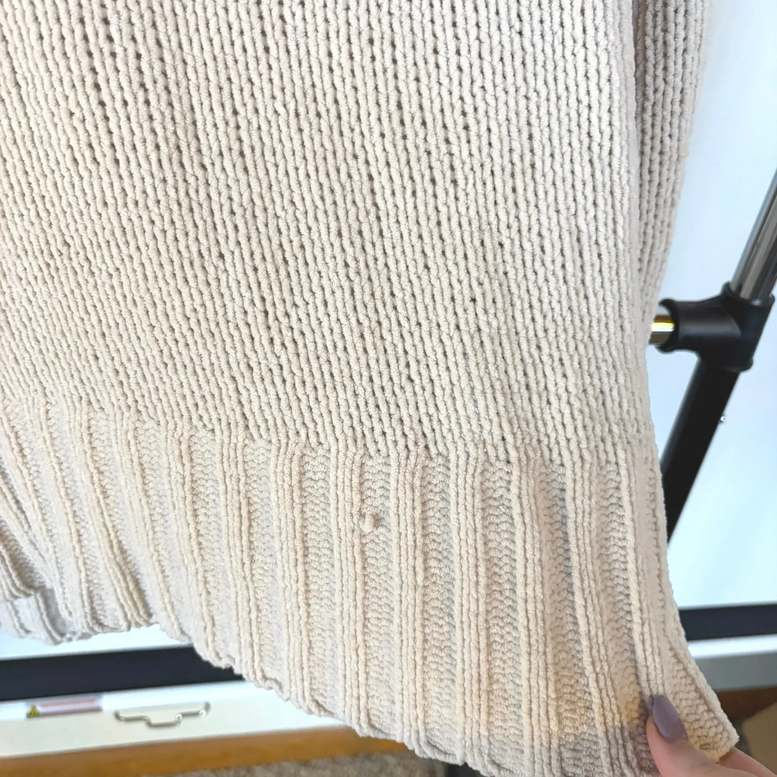 Aerie Crochet Chenille Cream Knit Hoodie Sweater Soft Cozy Oversized Boho Medium - Image 8