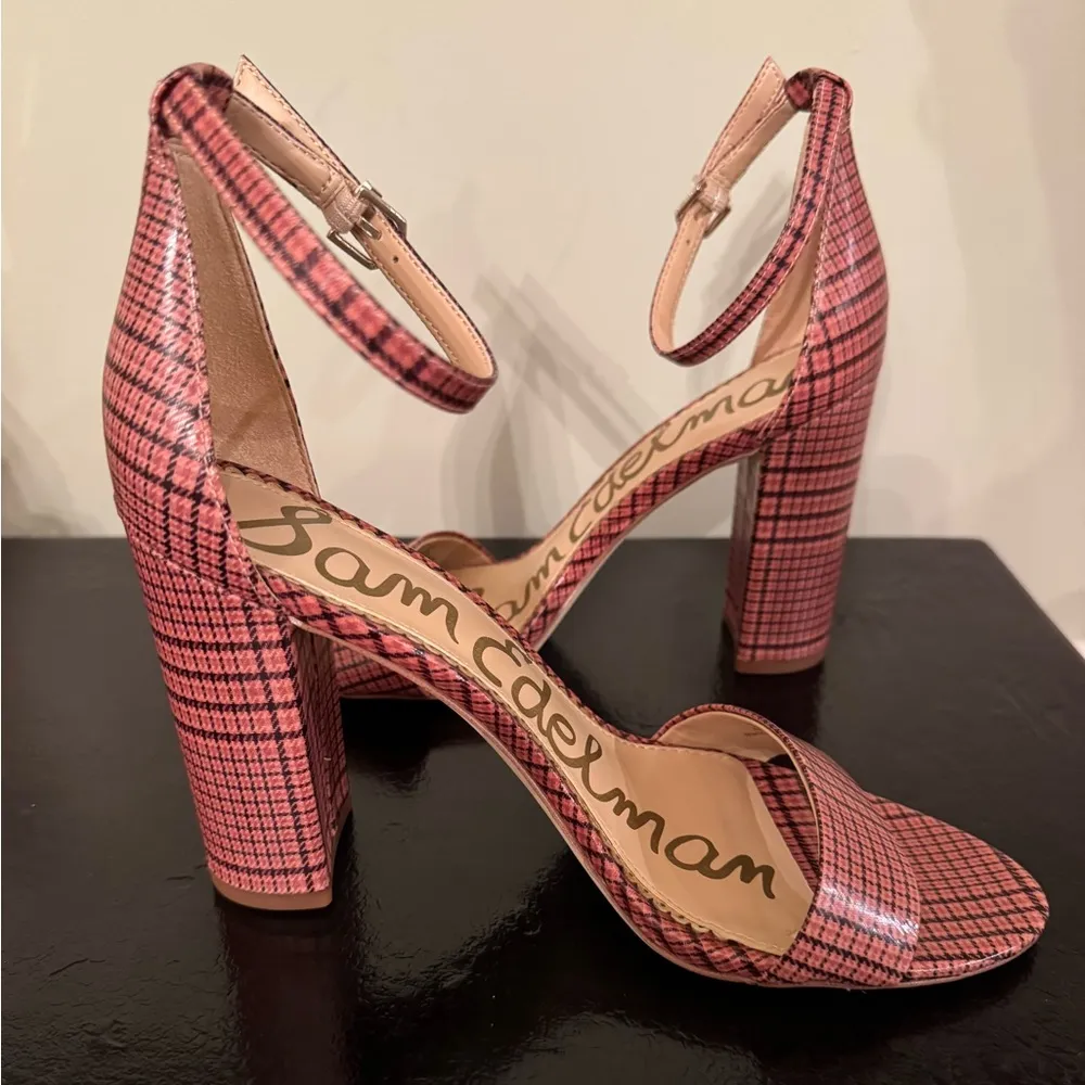 Sam Edelman YARO Strappy Heels in Pink Plaid - Image 3