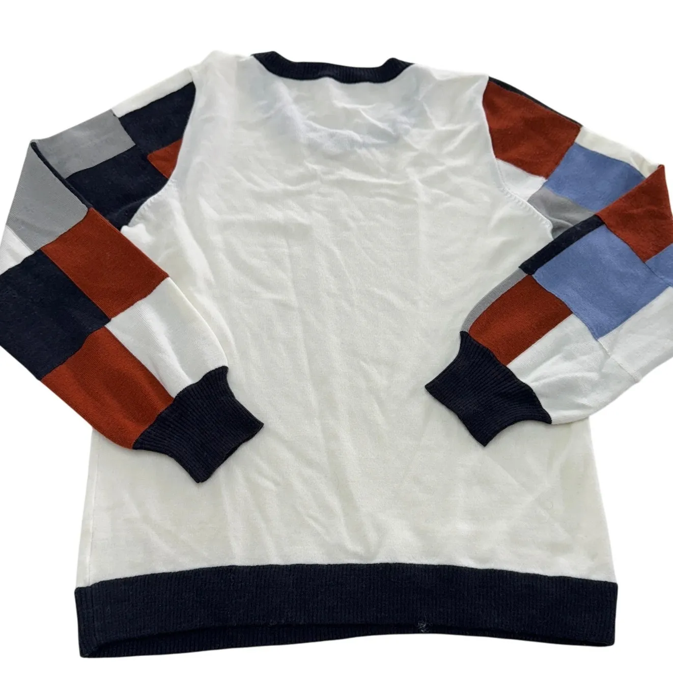 Ecru Sweater Womens Large White Colorblock Sleeve‎ Crew Neck Knit - Image 2