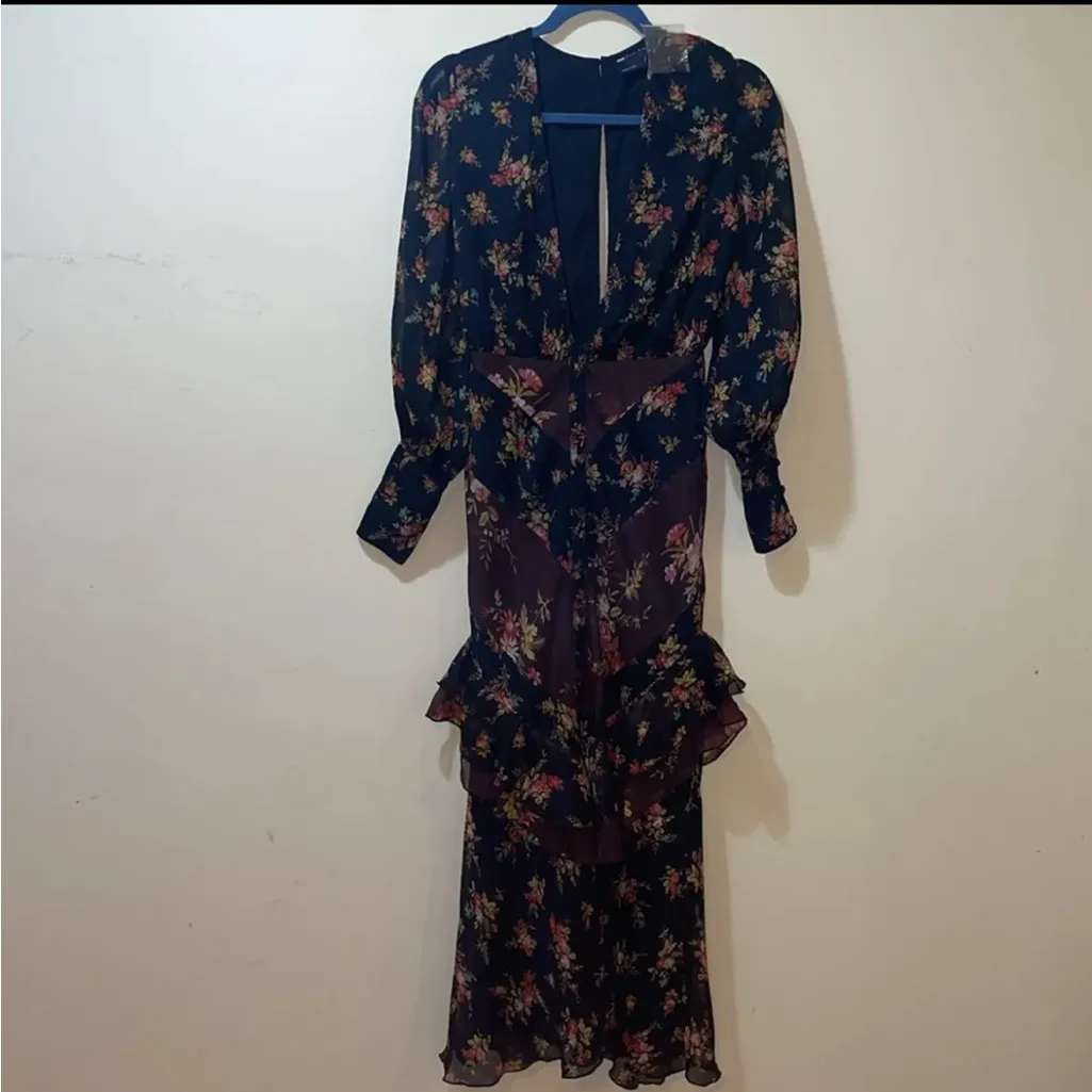 Womens New ASOS Design Mixed Floral Plunge Front Button Front MIDI Dress with Lo - Image 3