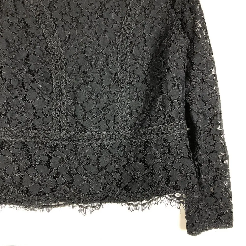 EXPRESS Black Lace Ruffle Long Sleeve Top with Mock Neck Zipper Back Size XS - Image 4