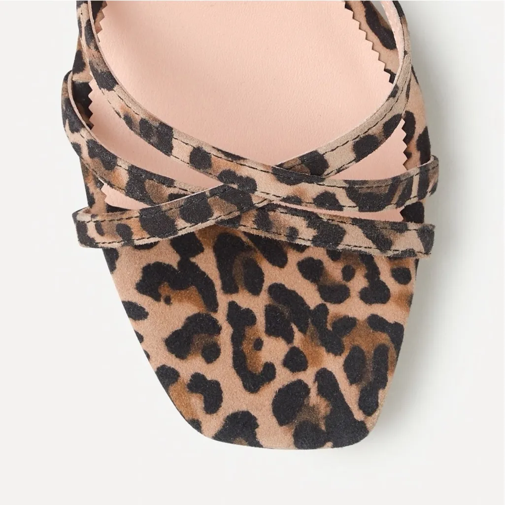 NEW J. Crew Odette Leopard Suede Square Toe Strappy Open Toe Block Heel Sandals - Image 4