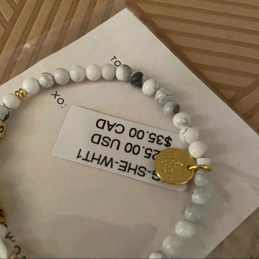 Little Words Project Bracelet She Her Stretch Beaded Gold Marble Neutral Casual - Image 2