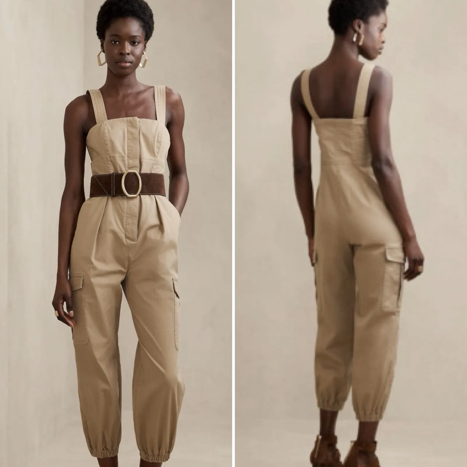 Banana‎ Republic Cargo Jumpsuit In New British Khaki Size 4 Petite Feminine Boho - Image 2