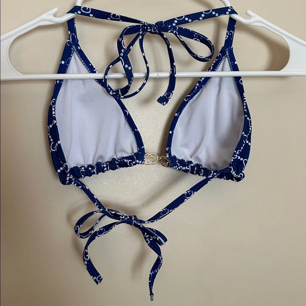 Gucci Navy and White Logo Bikini Top Women’s Sz Small - Image 3