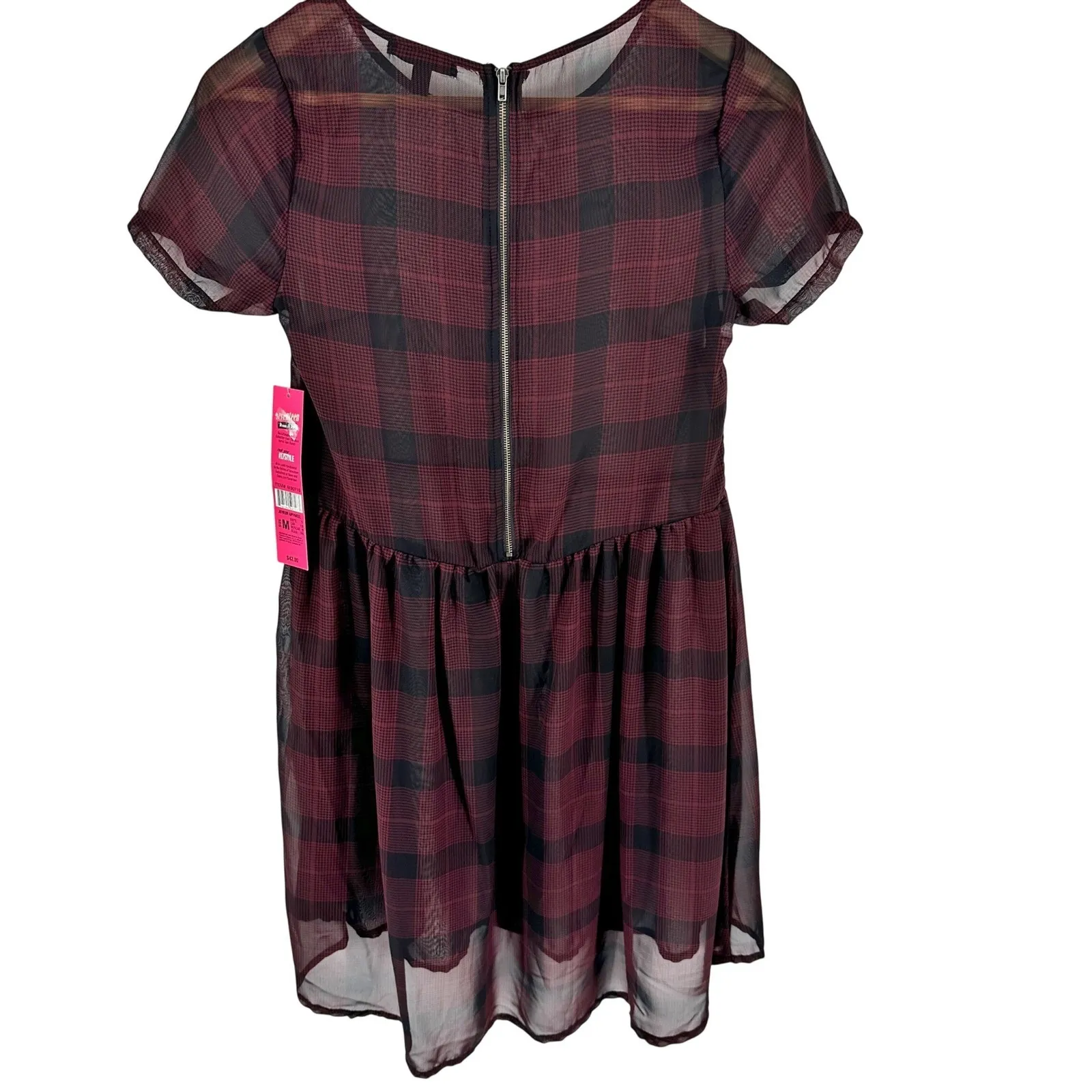 Seventeen Junior Sheer Plaid Dress Indie Sleaze Dark Academia Mallcore Y2K NWT Red Size undefined - Image 4