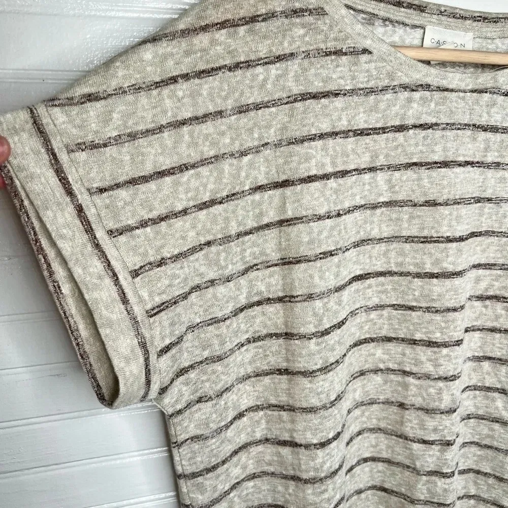 Caslon Women's Beige Striped Short Sleeve Drawstring T-Shirt Size XS in Oatmeal - Image 5