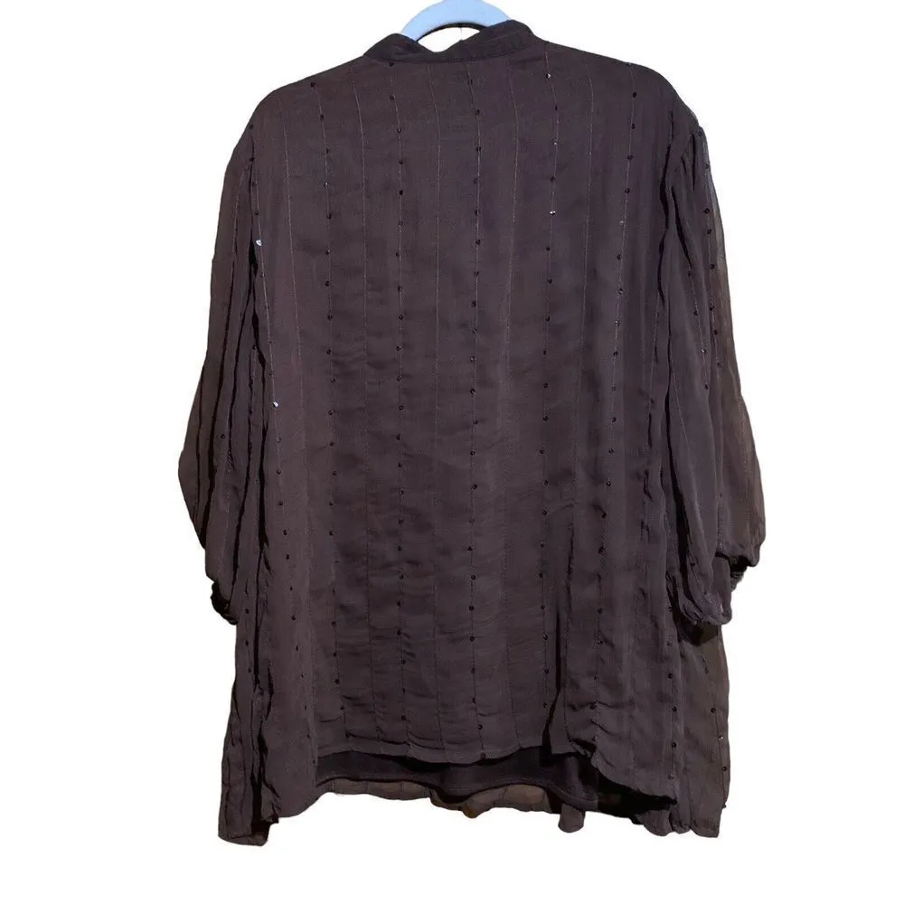 Maggie Barnes Womens Size 2X 22 24 Brown Sequin Embellished Tunic Top Blouse - Image 4