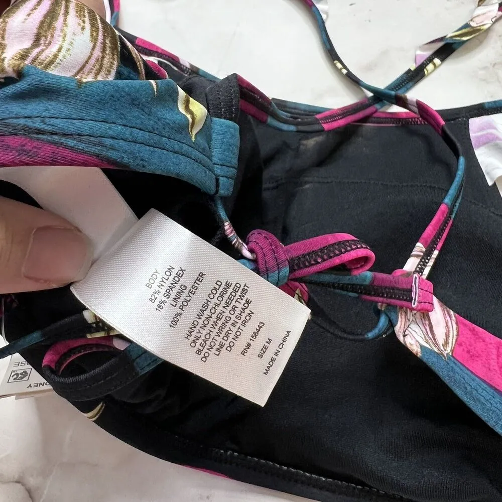 Hula Honey Juniors Sweet Bloom Striped Bikini Top Pink Black Size M New - Image 5