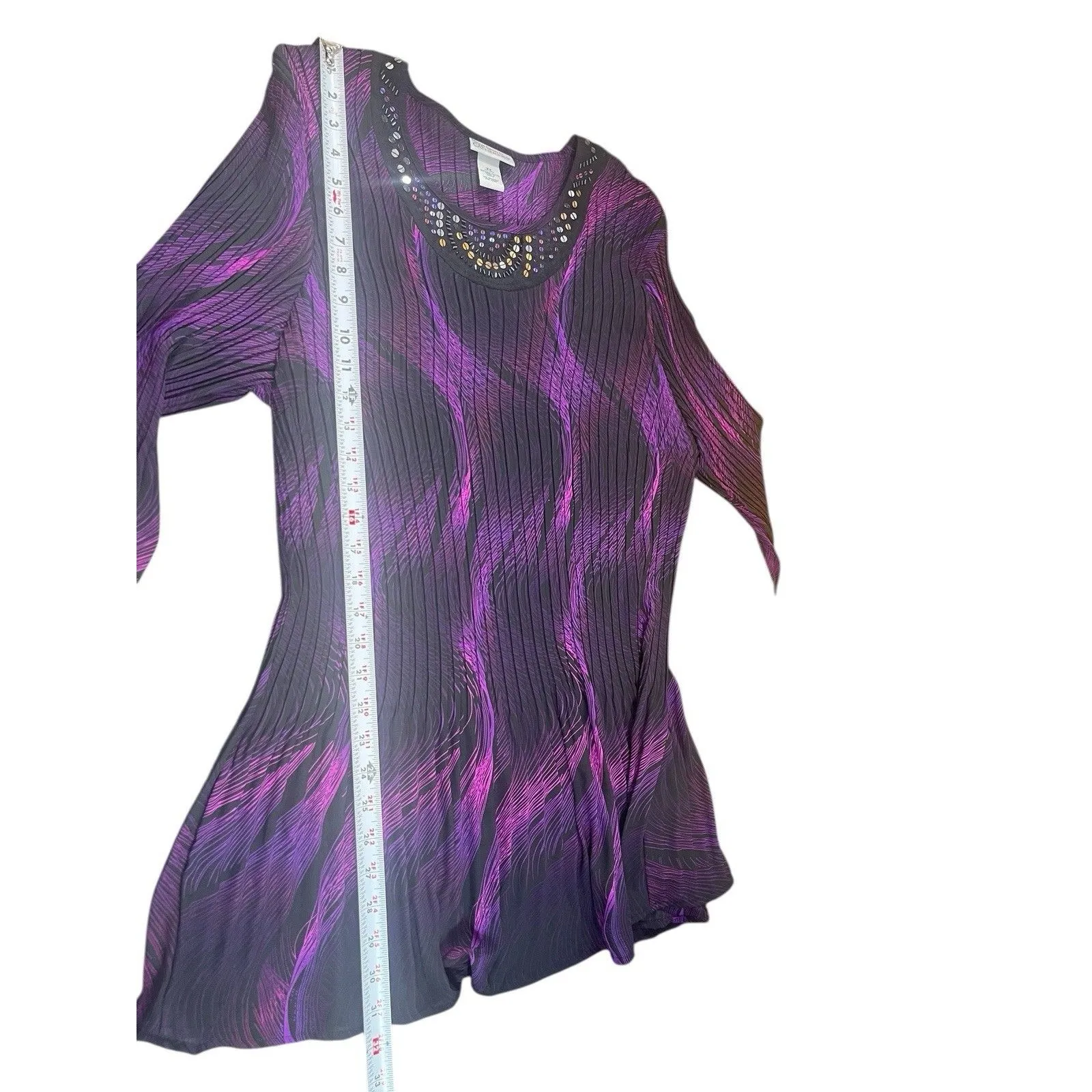 Catherines Maggie Barnes 2X Accordion Pleated Blouse Purple Black Tunic Sheer - Image 6