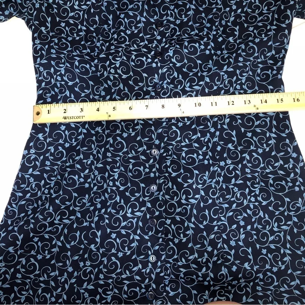 90’s Midi Dress Size 6 Maxi Blue Floral Short Sleeves Button Front David Warren - Image 7