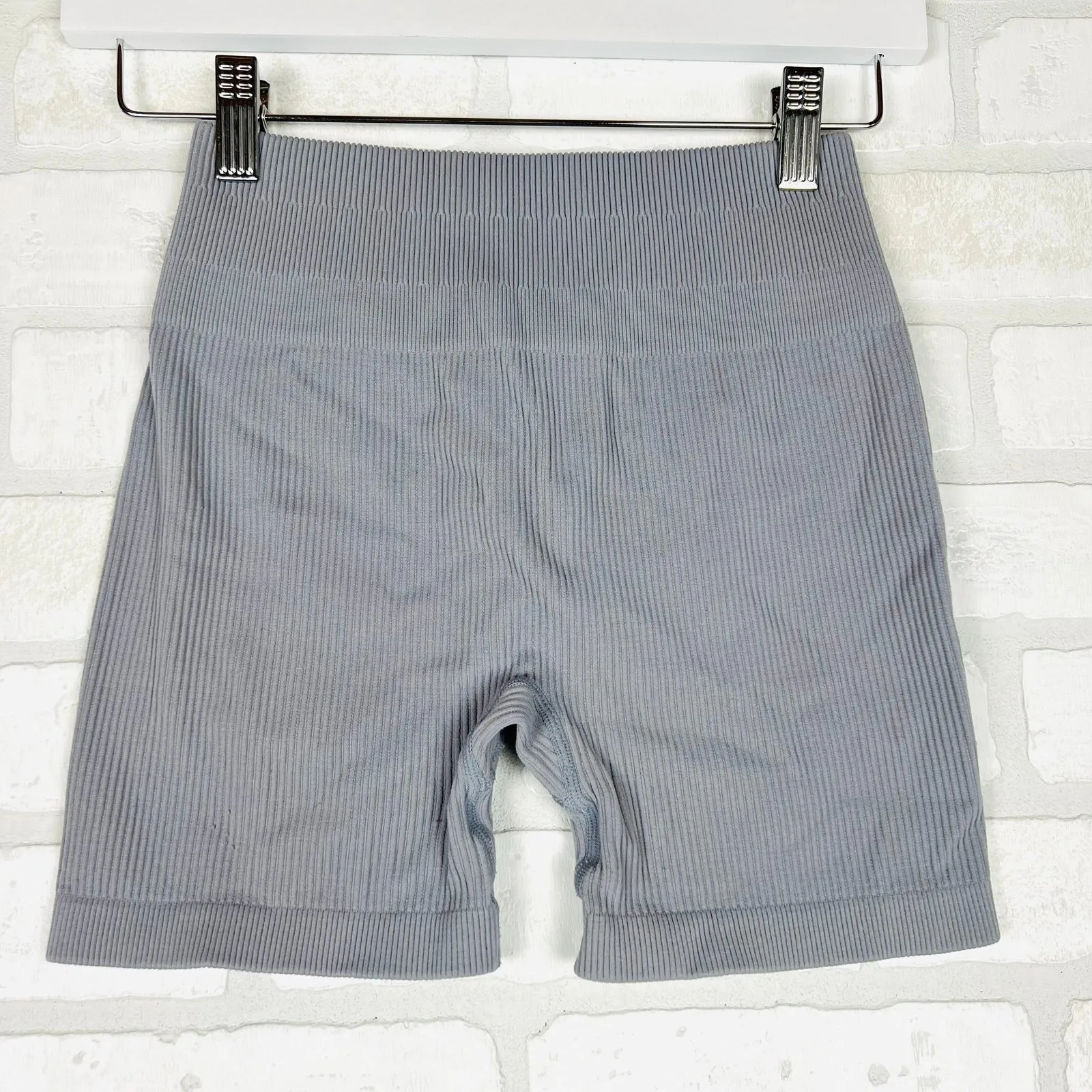 Essential Seamless Ribbed Booty Shorts, Soft‎ Gray, Size Medium, Compressing Gray - Image 2