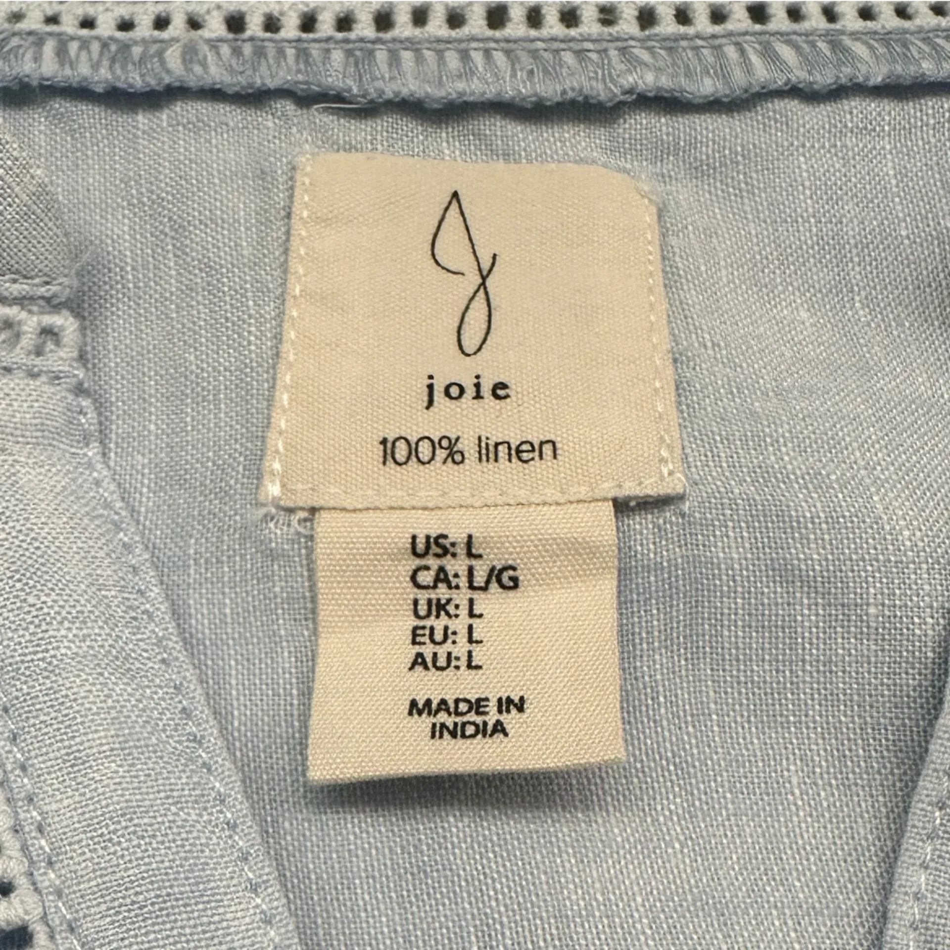 J by Joie 100% Linen Blue Button Down Sleeveless Blouse Womens Sz L Ladder Lace - Image 4