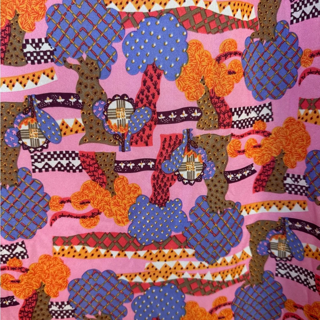 Vintage 70s Psychedelic Maxi Dress Pink & Purple Tree Novelty Print Boho Large - Image 6