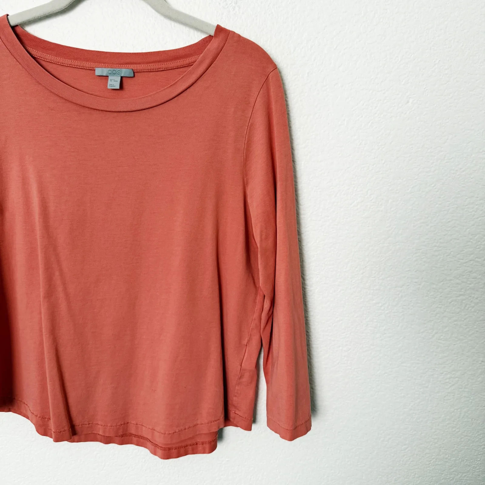 [COS] Coral Orange Pink Boat Neck 3/4 Sleeves 100% Cotton T-Shirt Size Medium M - Image 6