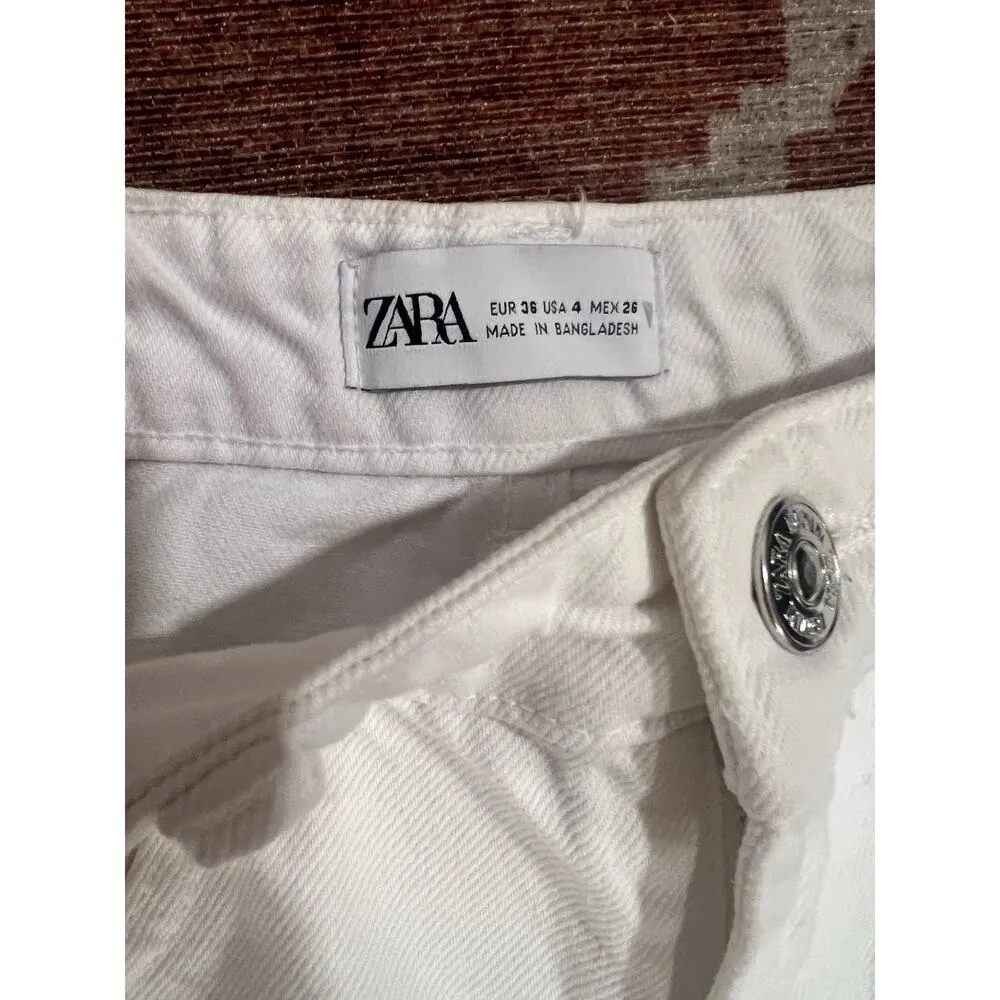 Zara Womens High waisted Wide Leg Jeans White 4 - Image 4