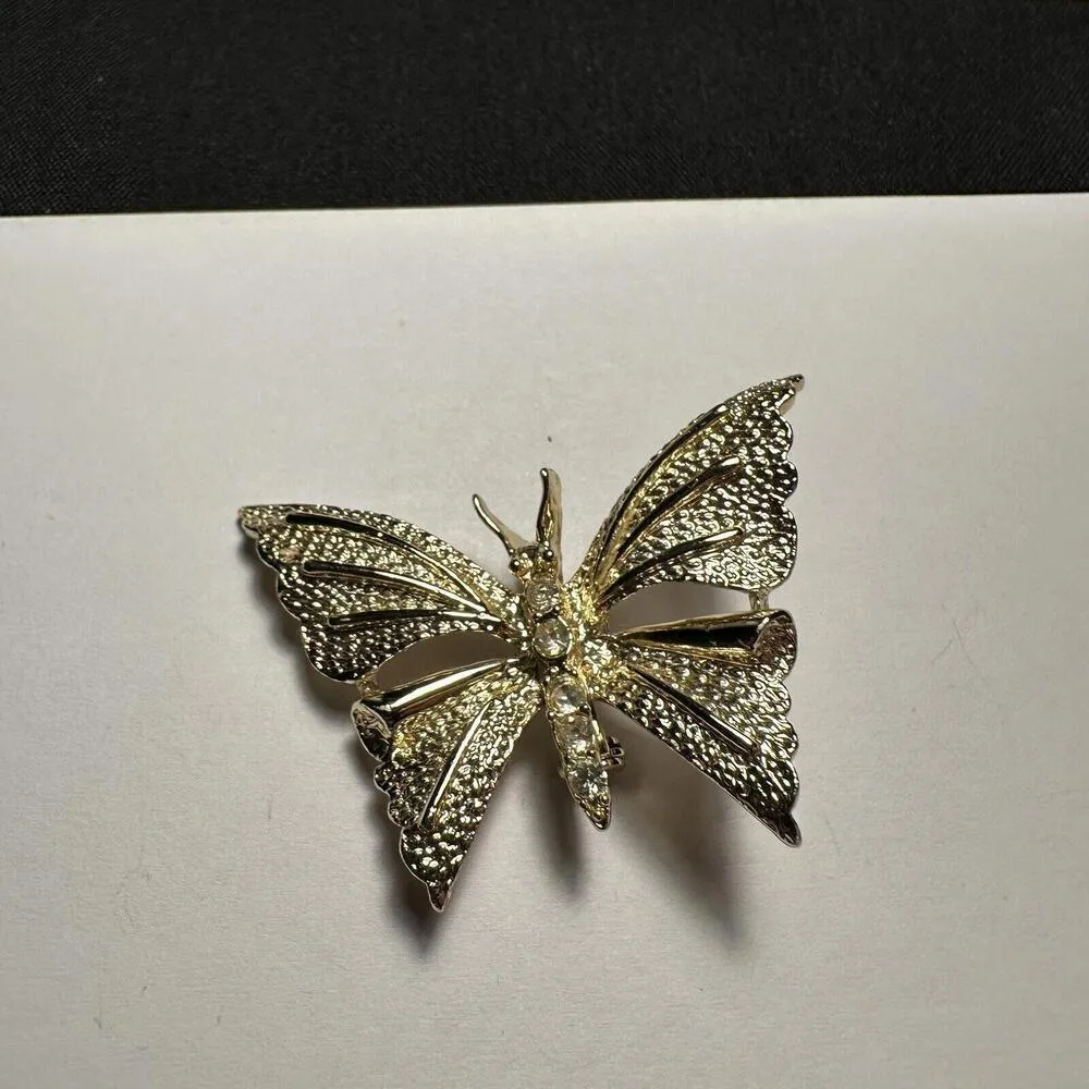 Rhinestone Butterfly Insect Signed Gerry’s Gold Tone Brooch Pin - Image 3