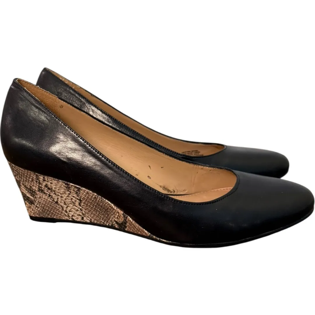 ANTONIO‎ MELANI Black Leather Round Toe Snakeskin Heel Wedges Size 8 - Image 3