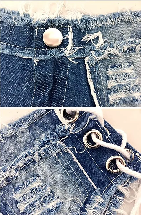Womens Denim Booty Shorts, Sexy Mini Lace Up Thong Jeans Shorts, Clubwear, Party - Image 9