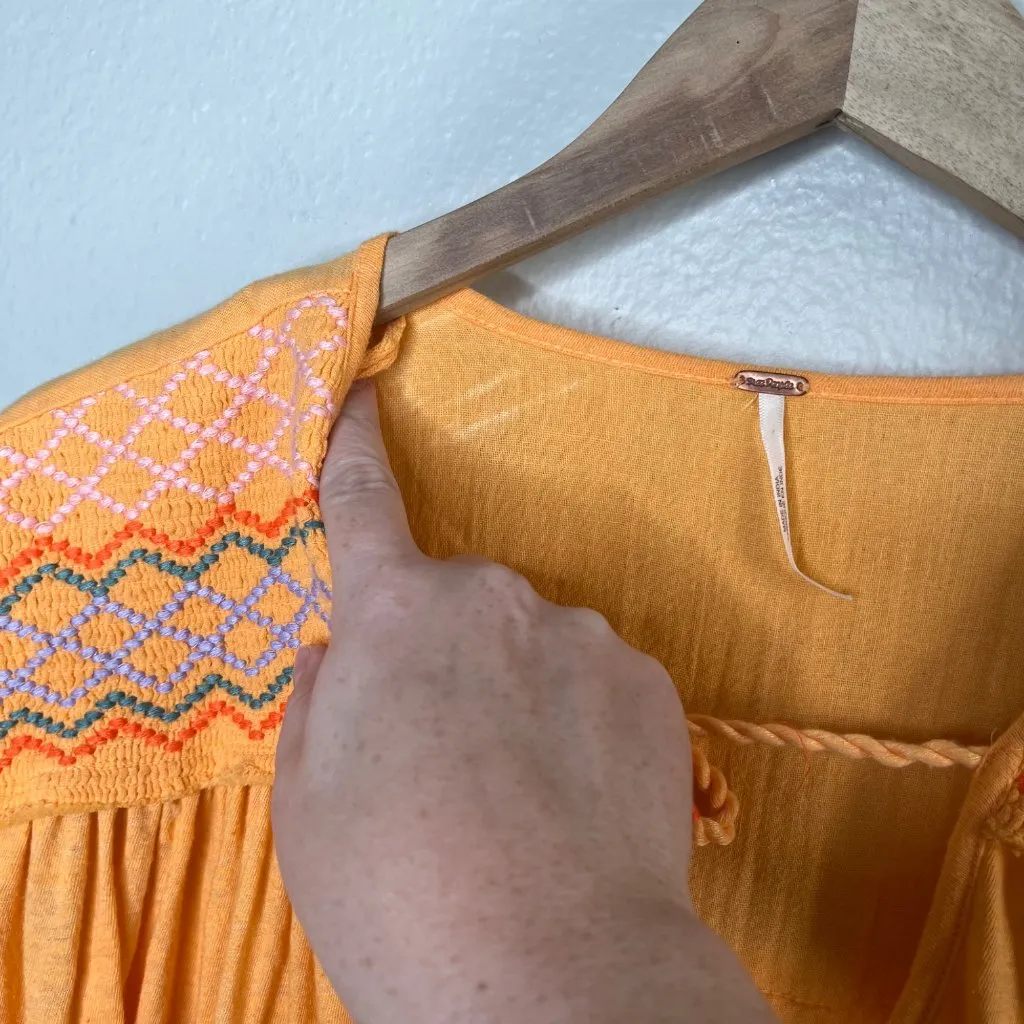 Free People Orange Boho Market Embroidered Cotton Tunic Medium - Image 6
