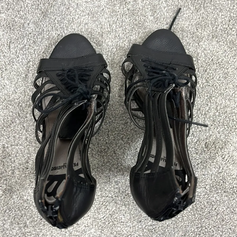 Fergalicious by Fergie Size 7.5 Marla Zipper Lace Up Strappy Heel Sandals - Image 4