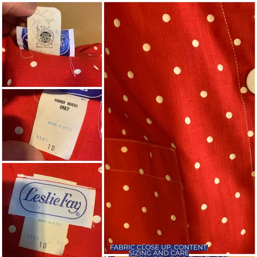 VINTAGE 1980'S LESLIE FAY RED & WHITE POLKA DOT COTTON JACKET (10) - Image 11