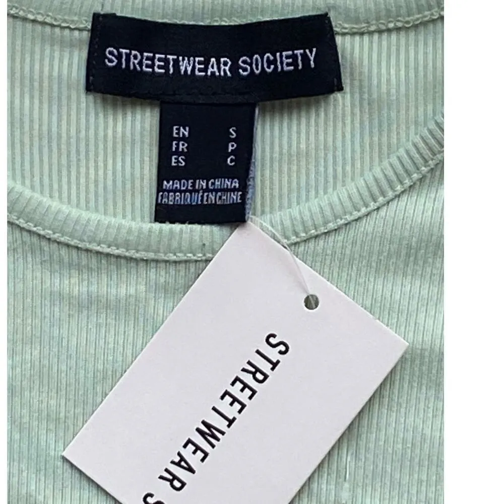 NWT ~ STREETWEAR SOCIETY Short Cropped Lime Green Ribbed Top ~ Women's SMALL - Image 5