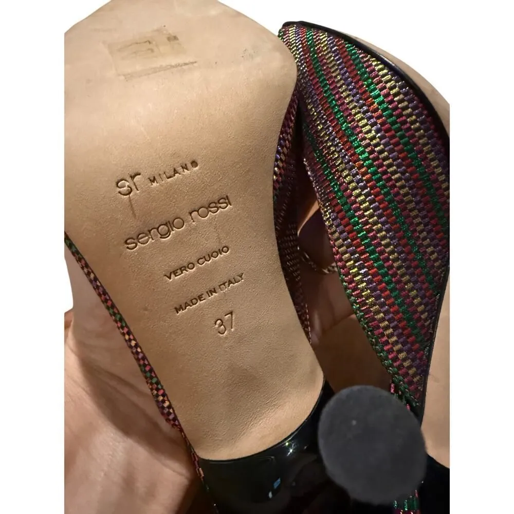 NWOB Sergio Rossi Rainbow Striped Open Toe Heels Sz. 37 (US 7) - Image 6