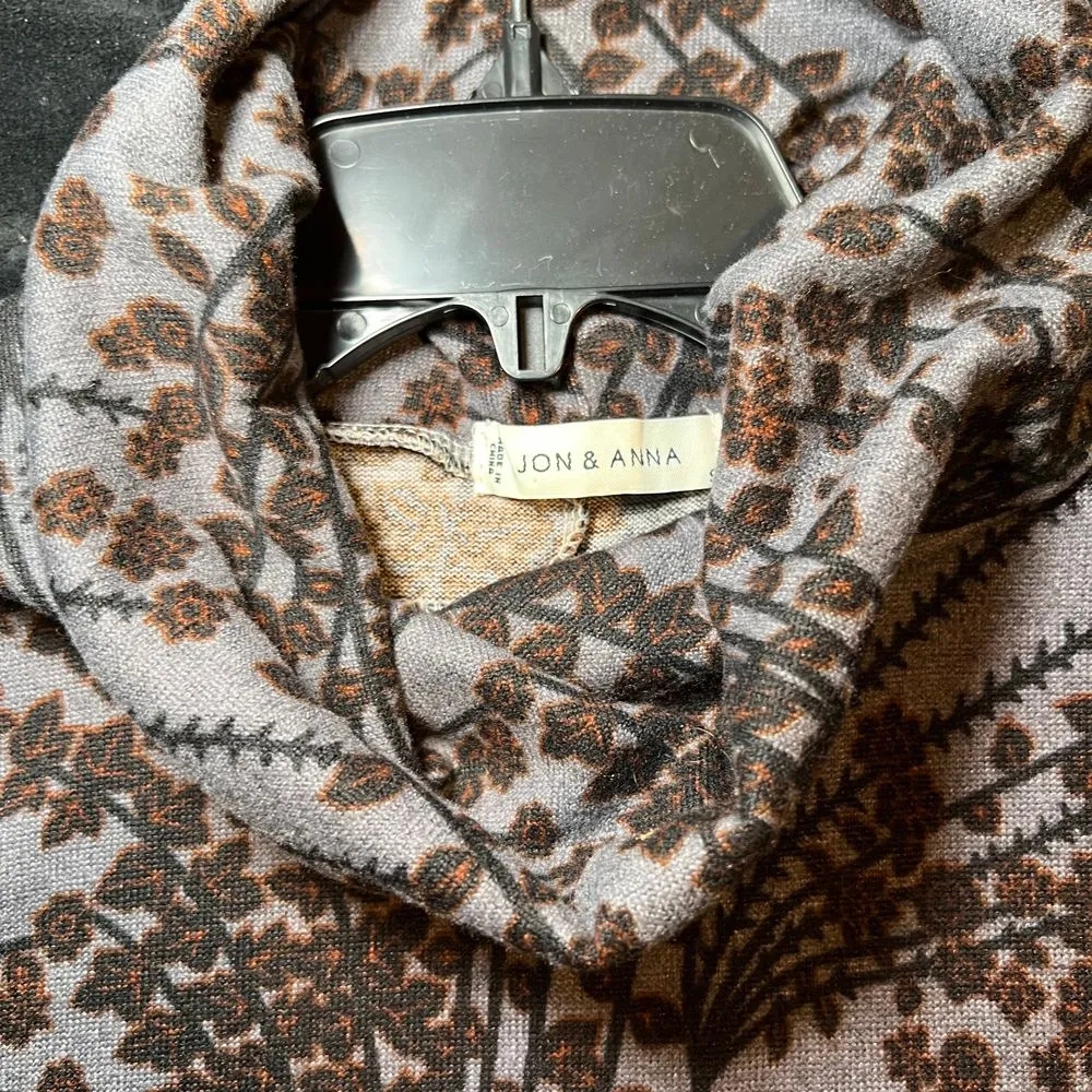 Jon & Anna Sleeveless Turtleneck Dress Gray‎ Brown Floral Print Cowl Neck -SM - Image 3