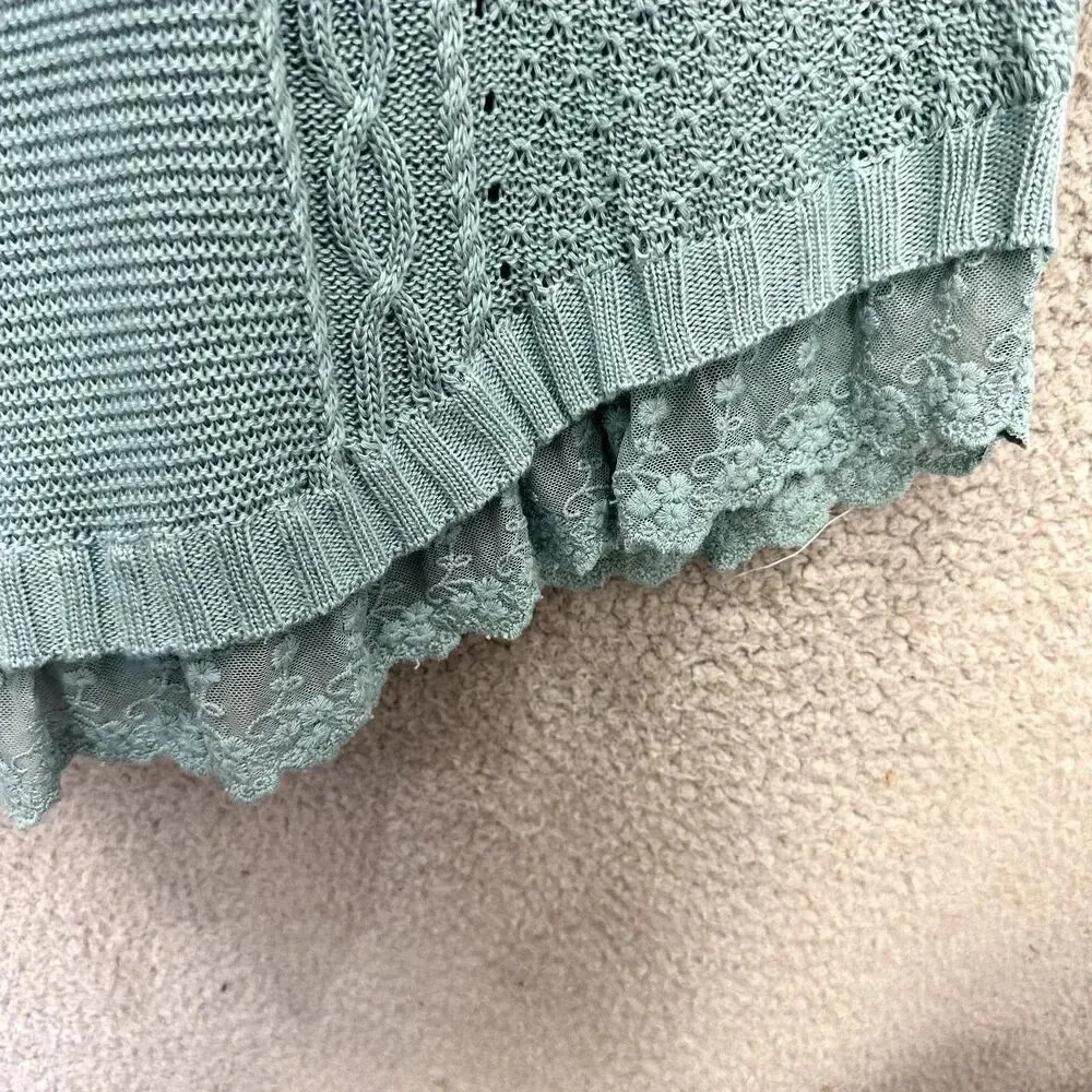 United States sweaters XL tunic‎ blue pullover lace trim fisherman cable knit - Image 4