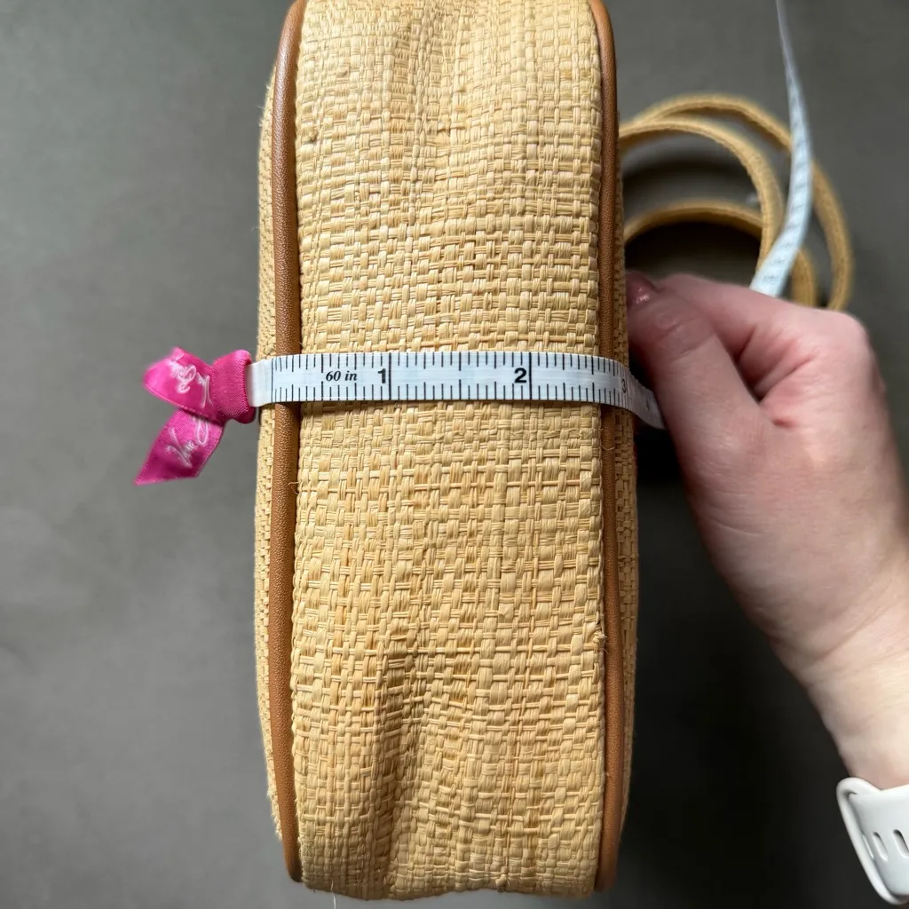 Nine West Y2K natural raffia mini crossbody purse with floral embroidery - Image 12