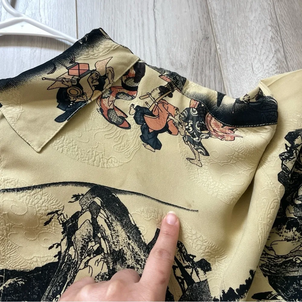 Citron Silk Buttondown Shirt Beige (size 2x) art to wear asian regal timeless Yellow - Image 5