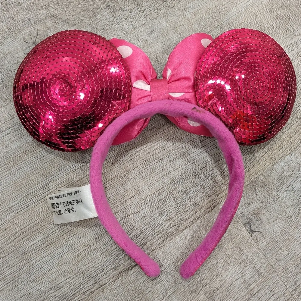 Disney Parks Pink Sequin Minnie Mouse Disney Ears Headband - Image 4