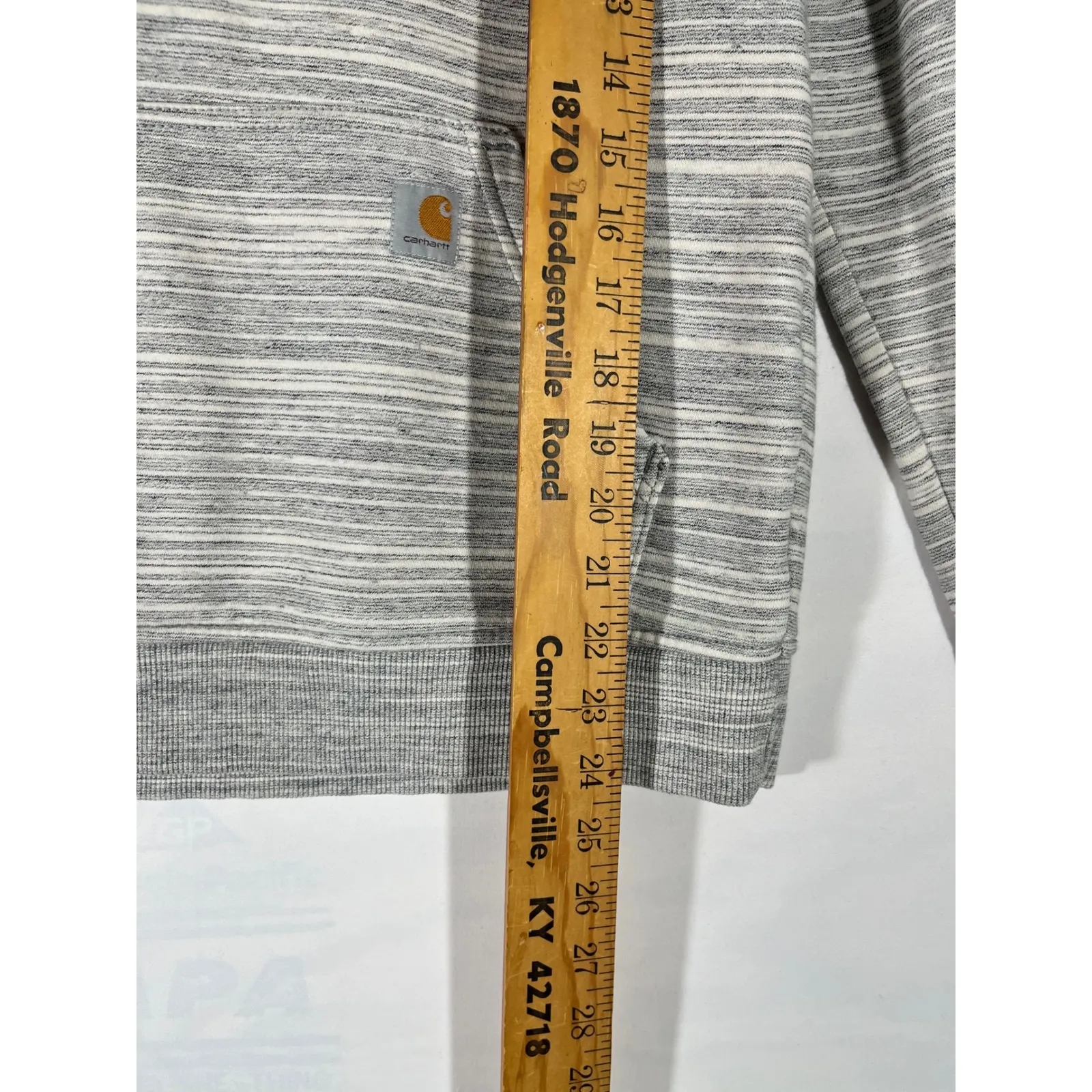 Carhartt Women Striped Quarter Zip Hooded Sweatshirt Relaxed Fit Cozy Gray Sz S - Image 3