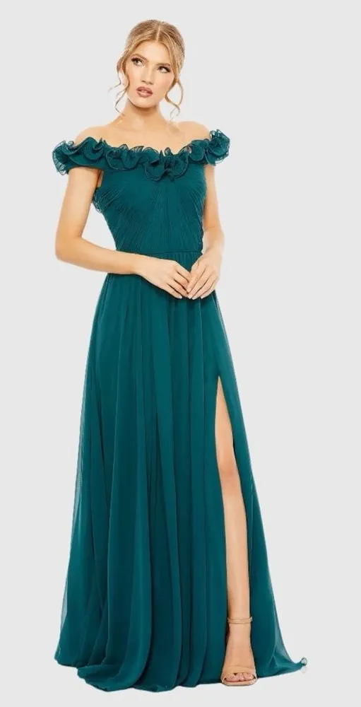 Ieena for Mac Duggal 11591 Teal Ruched Off The Shoulder A Line Gown Size 8 NWT - Image 1