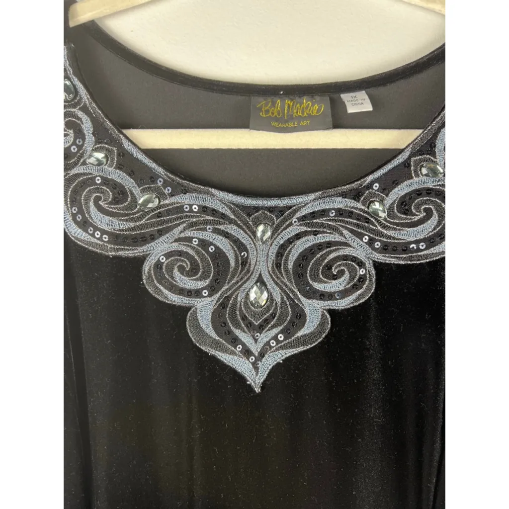 Bob Mackie Wearable Art Black Velvet Embellished Midi Dress 1X Evening Formal - Image 4