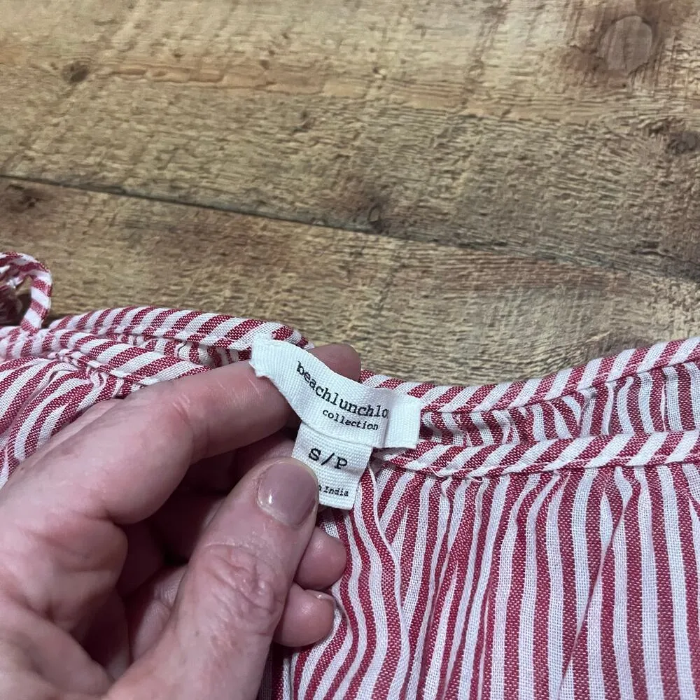 Beach Lunch Lounge Women's Red White Lexi Stripe Ruffle Sleeve Festival Blouse S - Image 4